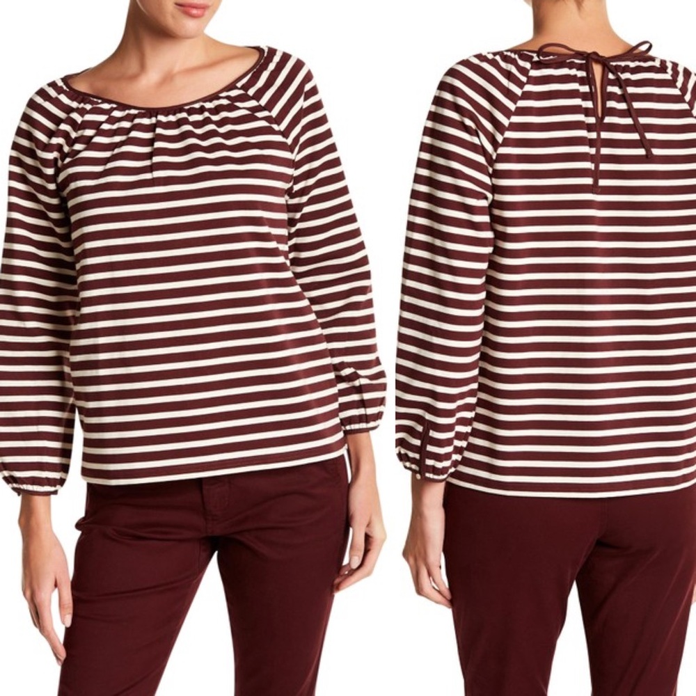 J CREW Top Blouse Structured Stripe Keyhole XXS